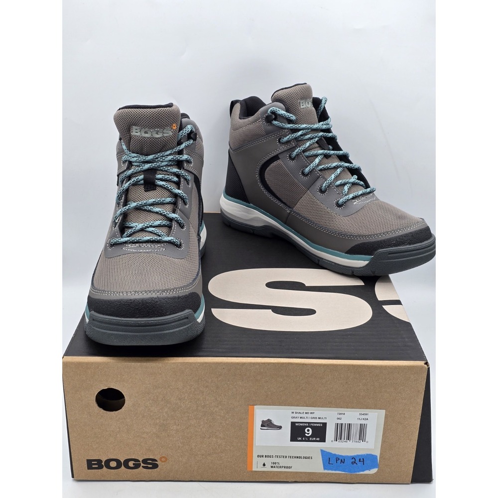 New BOGS Women's Shale Mid Soft Toe Waterproof Boot Hiking Gray Teal - Sz 9